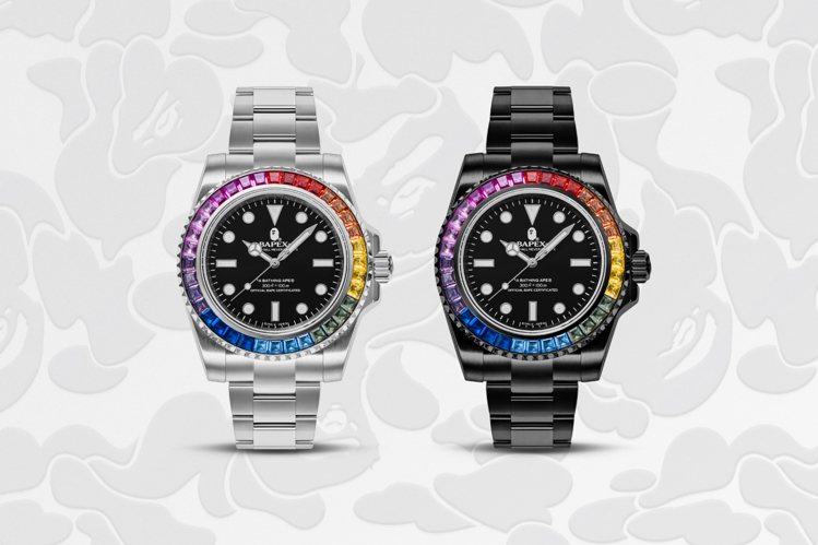 BAPE順應風潮，在旗下的TYPE 1 BAPEX®腕表，也呈現了「彩虹圈」設計...