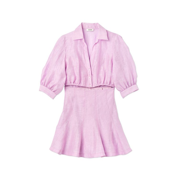 SANDRO粉色澎袖洋裝，12,590元。圖／SANDRO提供