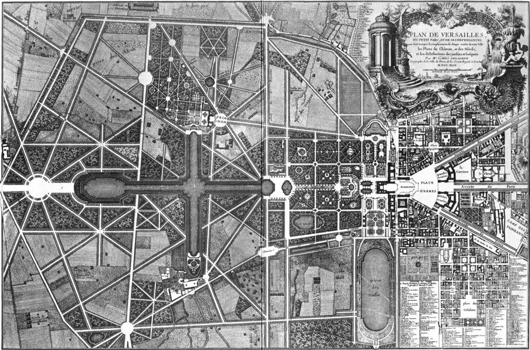 1746年的凡爾賽宮地圖，奇獸園位於大運河南端終點處。 圖／維基共享 