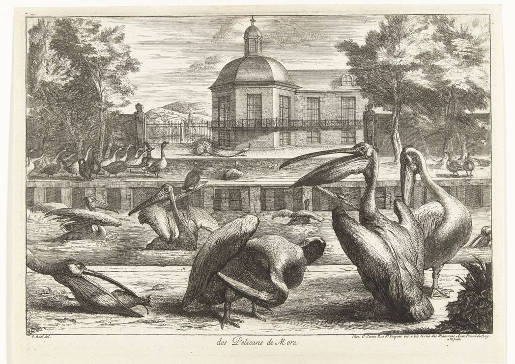 凡爾賽奇獸園園內的動物版畫，畫面背景即為八角樓。 圖／維基共享 