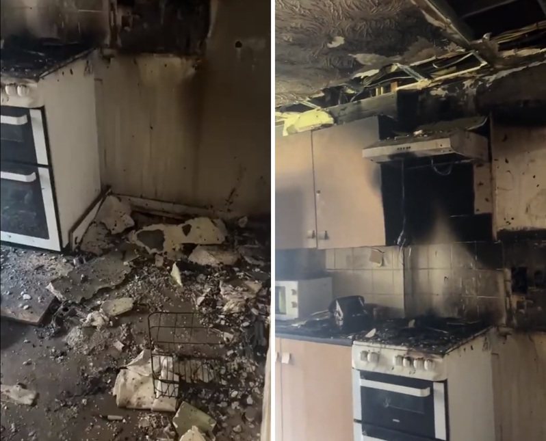 大学生想用烤吐司机做热压吐司，最后却导致整间厨房烧毁。图撷自(photo:UDN)