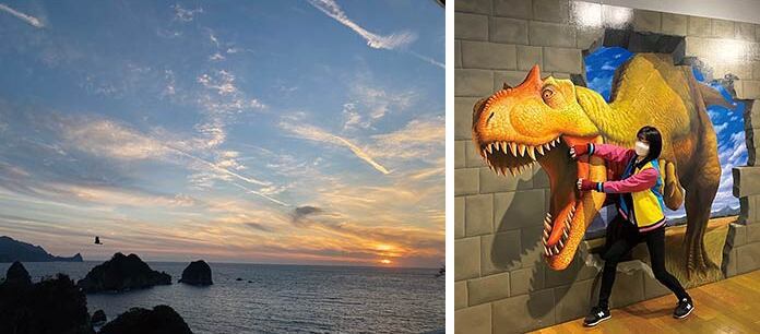 (左圖)堂島落日。(右圖)堂島3D驚奇美術館。圖／TTN旅報提供