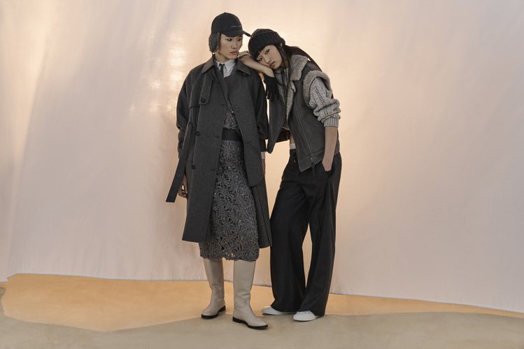 短款毛衣和短版夾克，與舒適百搭的大衣交替呈現。圖／Brunello Cucinelli提供