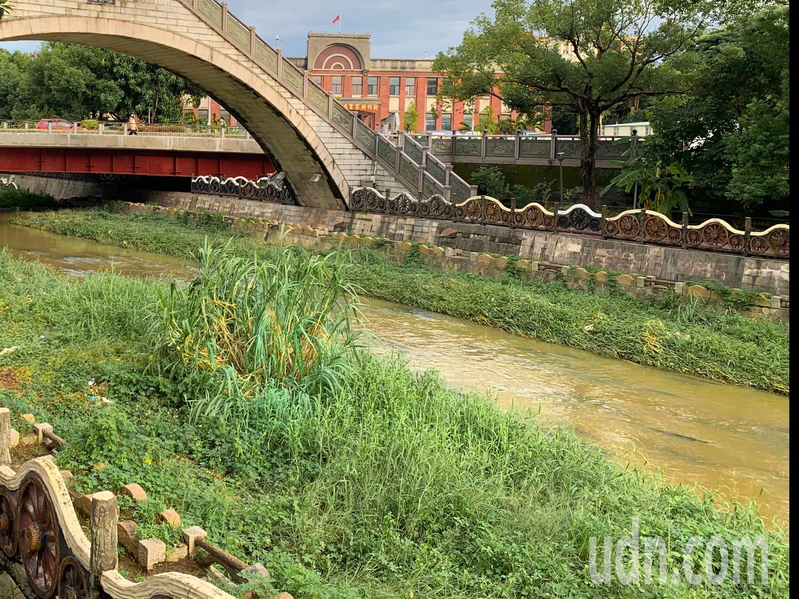 豆子埔溪變黃色泥水河，讓居民氣憤上游建築工地常不照規定排放汙水。記者巫鴻瑋／攝影