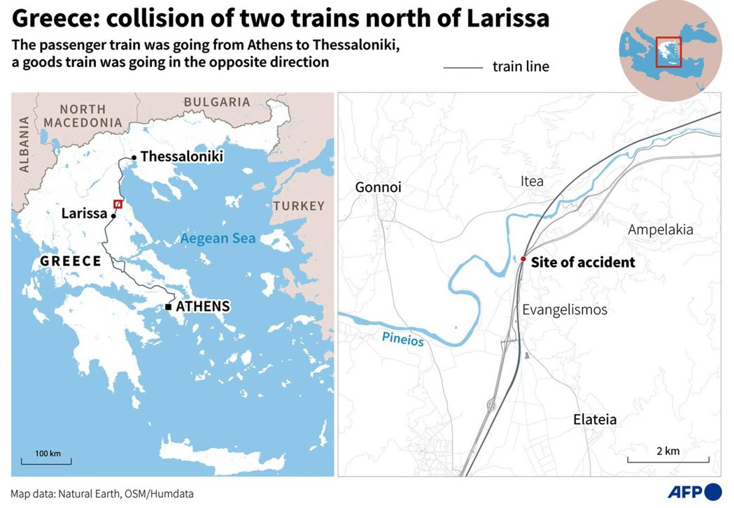對撞事故發生在2023年2月28日午夜前，一列載著342名乘客的火車從雅典出發北...