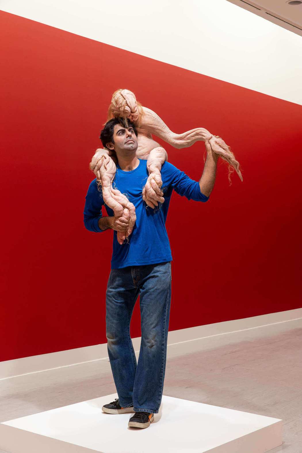 派翠西亞・佩奇尼尼，《幼苗》，2020，矽膠、玻璃纖維、毛髮、衣服，201×94...