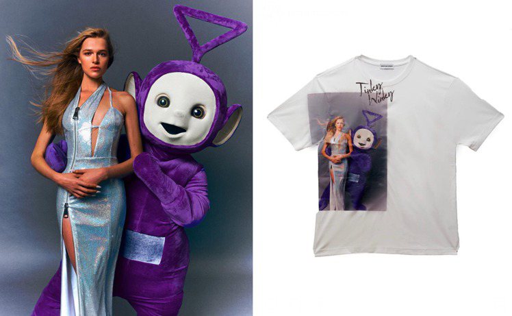 紐約設計師品牌Christian Cowan在這季推出了「天線寶寶」迷你聯名系列T恤，設計靈感源自90年代高級時裝廣告。圖／摘自Christian Cowan facebook與官網