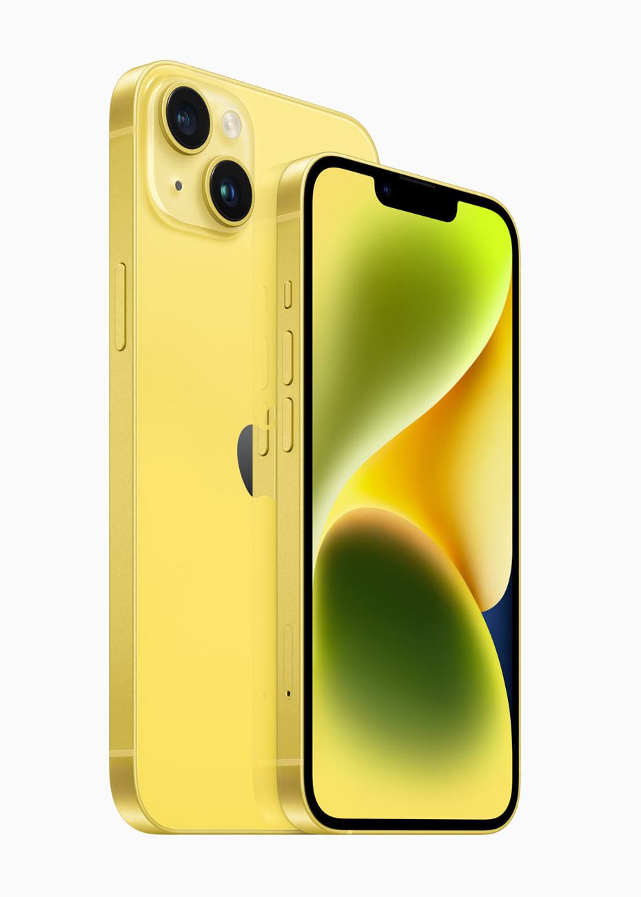 Apple推出iPhone 14、iPhone 14 Plus新顏色「黃色」，引發網友討論。翻攝Apple官網