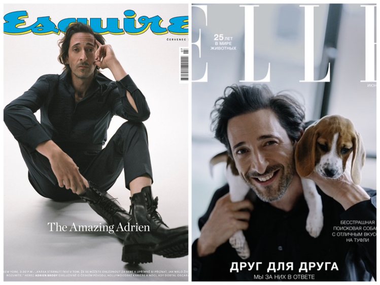 Adrien Brody曾多次登上時尚雜誌封面，並與愛犬一同入鏡。圖 / 翻攝自 IG@ adrienbrody（合成圖）