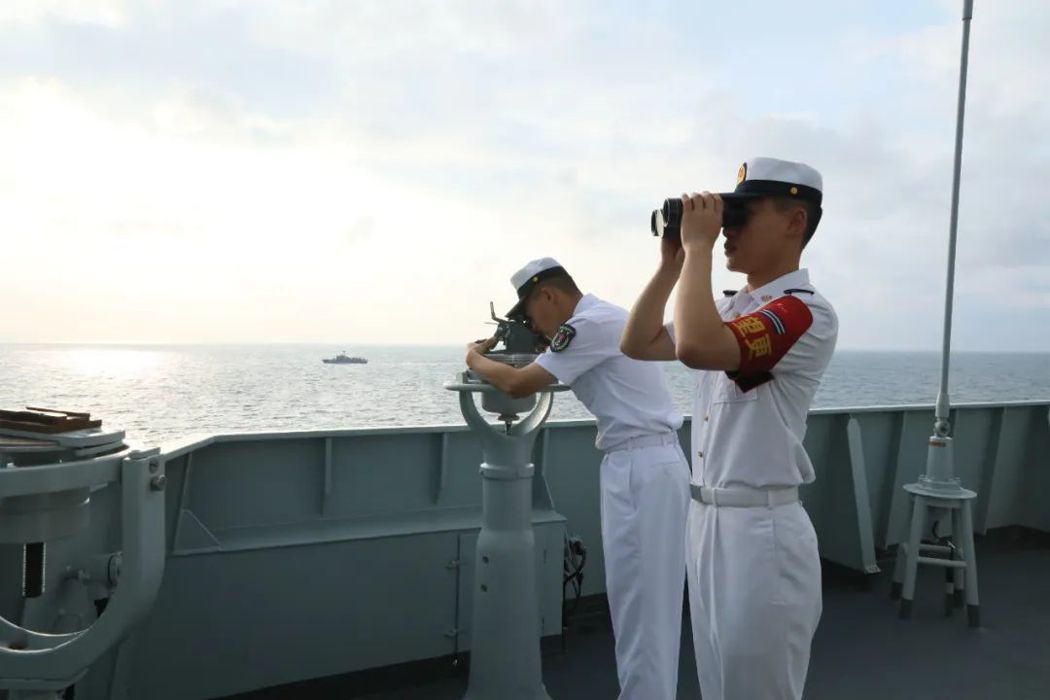 將展開聯合軍演的中柬兩軍軍艦，今日完成海上協同演練。取自共軍南部戰區