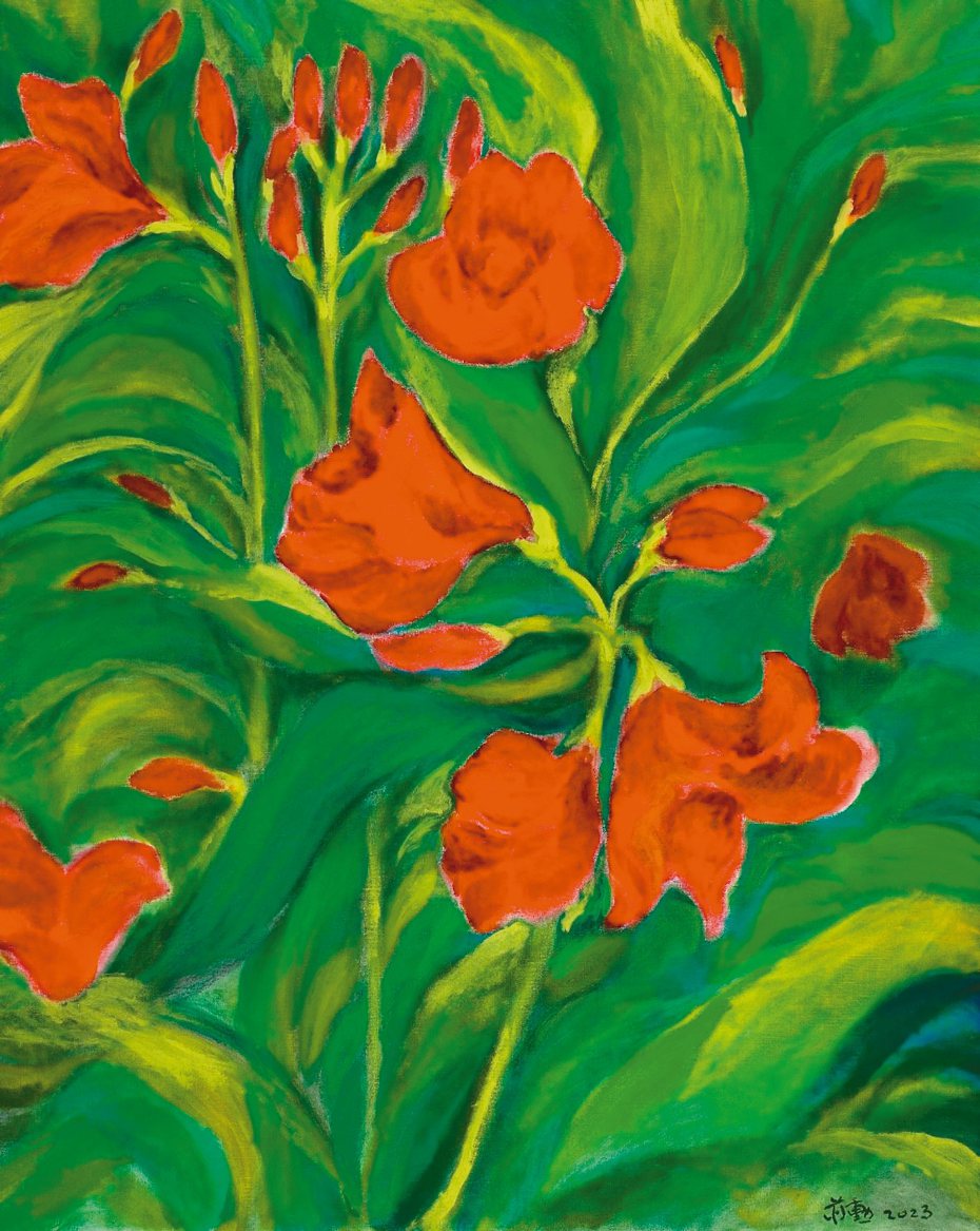 蔣勳作品〈孤挺花〉(2023,油彩畫布, 90.5x72.5cm)。（圖／ ）