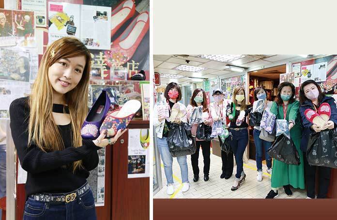 (左圖)第三代的年輕老闆王嘉琳與她設計的鞋款。(右圖)舒適又好看的繡花鞋讓人忍不...