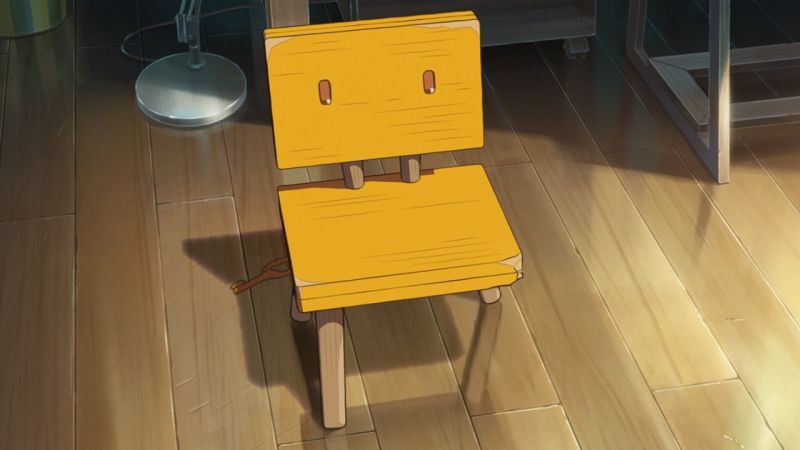 新海誠公開「鈴芽之旅」鈴芽的椅子缺腳原因。圖／車庫提供
