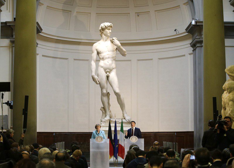 歐洲文藝復興時期藝術家米開朗基羅名作「大衛像」。美聯社