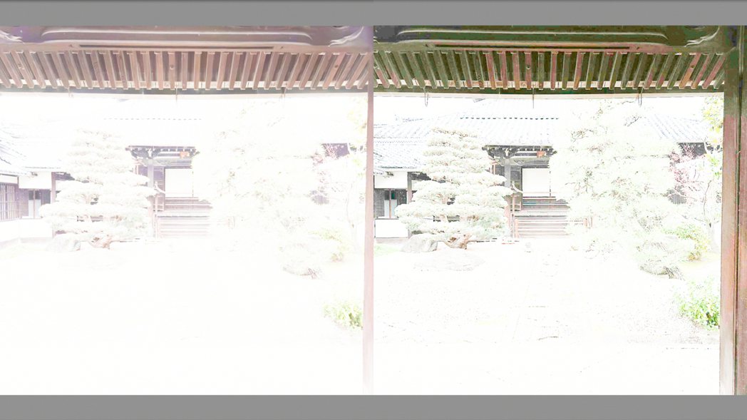 當照片進入軟體後製調整時，（左）RAW格式木門框的顏色、細節都保留、（右）JPG...