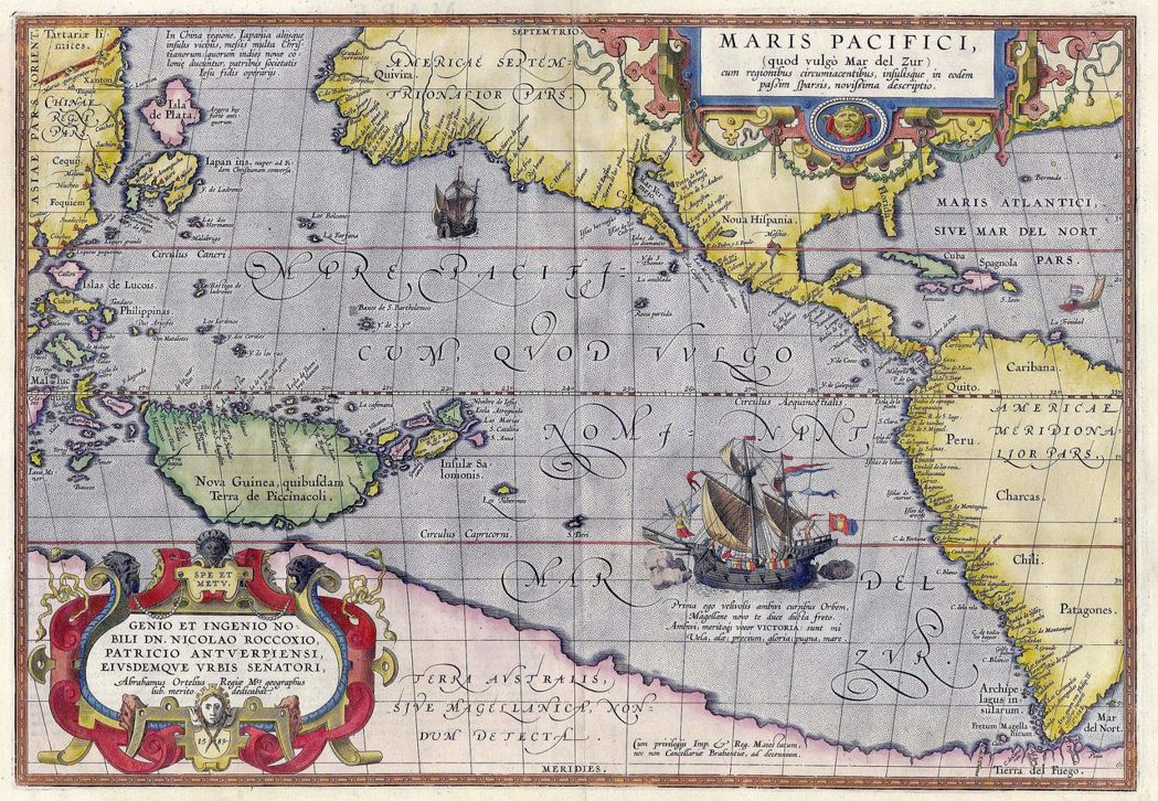 第一張印製的太平洋地圖，1589年首次發行，由16世紀製圖師Abraham Or...