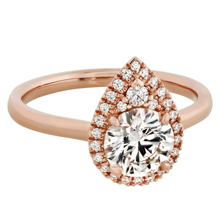 Hearts On Fire Juliette Pear玫瑰金鑽石戒指，主鑽約1.00克拉，64萬4,000元起。圖／Hearts On Fire提供