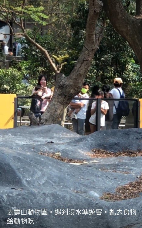 小男童丟食物餵食高雄壽山動物園猩猩，過程全被對面遊客拍下。圖／翻攝爆料公社