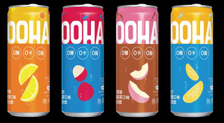 OOHA氣泡飲目前共有4款產品，包括「柚子海鹽」、「荔枝乳酸」、「水蜜桃烏龍茶」...
