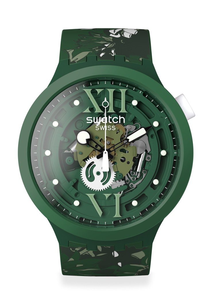 SWATCH BIG BOLD CAMOFLOWER GREEN SB05G104腕表，3,650元。圖／SWATCH提供