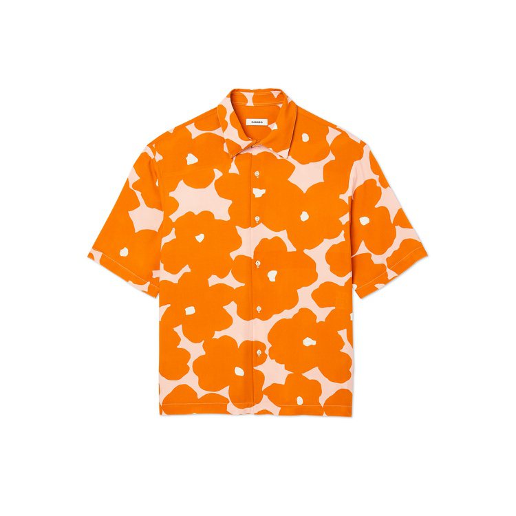 Sandro春夏系列粉橘印花襯衫，7,890元。圖／Sandro提供