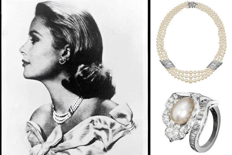 1956年摩納哥親王雷尼爾贈予王妃葛麗絲凱莉的婚禮珠寶套裝出自梵克雅寶。圖／梵克...