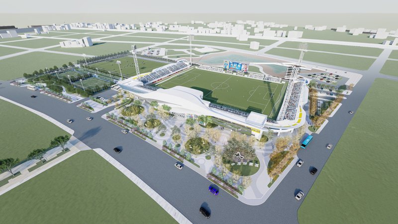 台中足球休閒運動園區（模擬圖）預定2025年完工。圖／台中市府提供