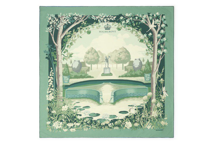 Burberry與Highgrove聯名絲巾，將Highgrove莊園中一角以插畫的形式、唯美再現。圖 / Burberry提供圖 / Burberry提供