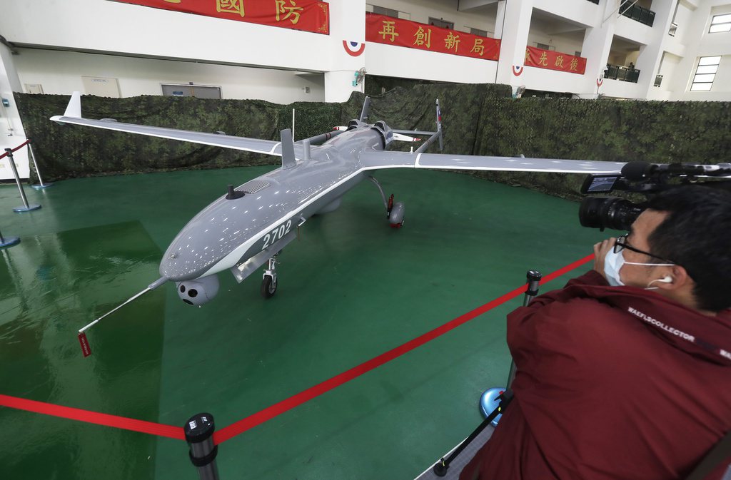 圖為台灣中科院展示的銳鳶無人機。 圖／美聯社