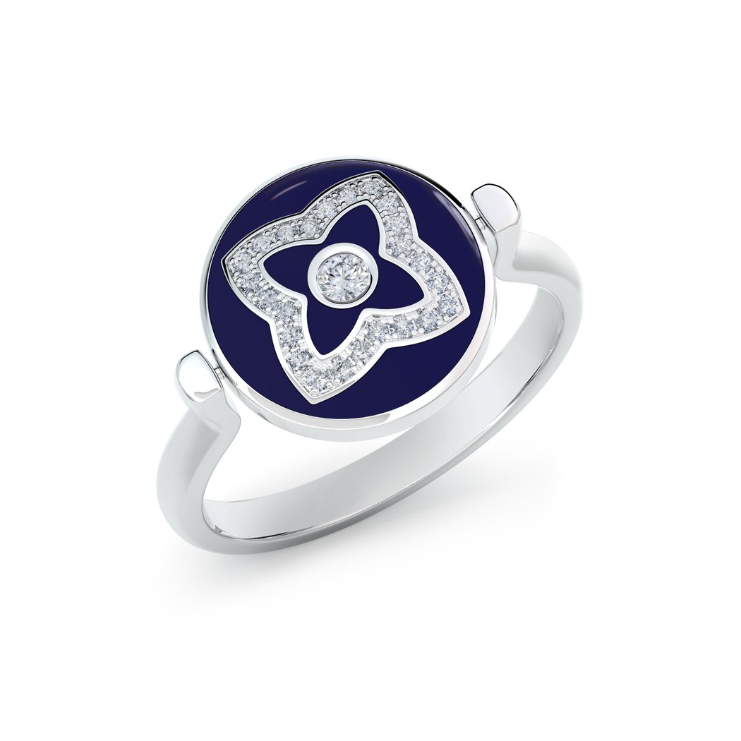 DE BEERS Enchanted Lotus 18K白金與藍色琺瑯鑽石戒指，...