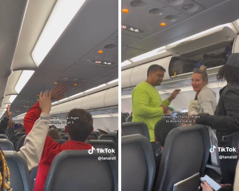 機上乘客爆發衝突，最後以舉手投票方式將女乘客「選下飛機」。圖擷自TikTok