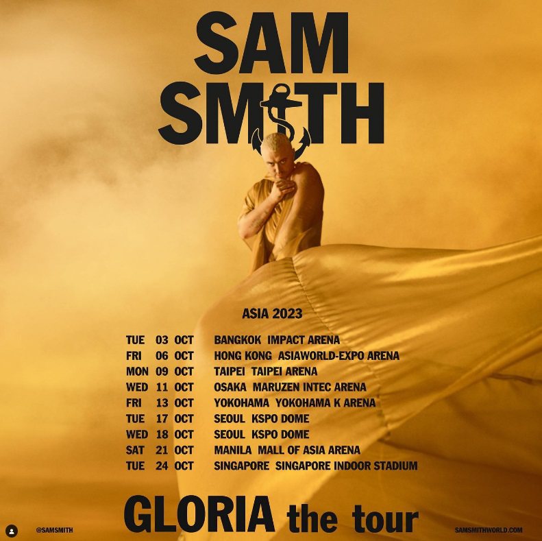 山姆史密斯在官方社群网页公布亚洲巡演的行程，有台北这一站。图／摘自IG