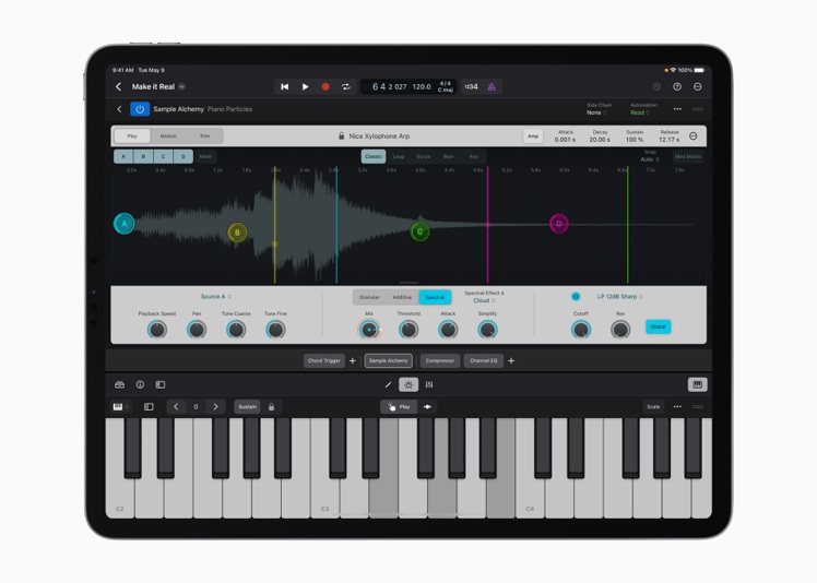 iPad版Logic Pro內建大量音效逼真的樂器。圖／蘋果提供