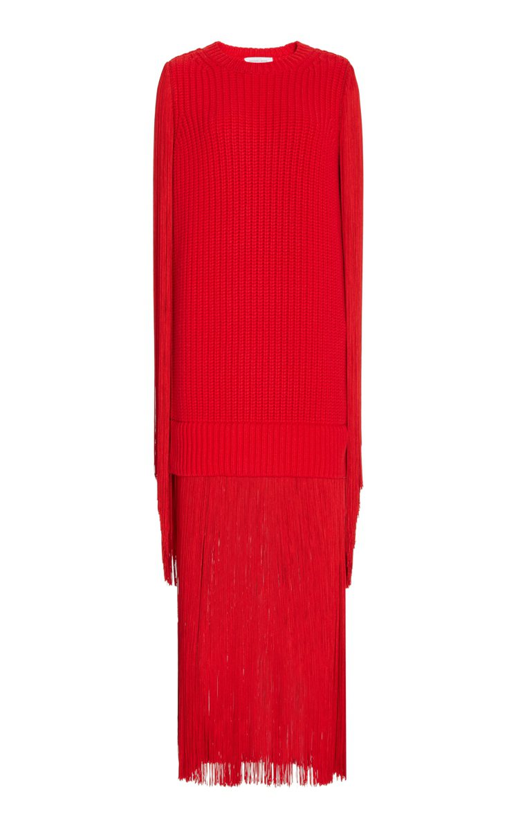 Michael Kors Collection罌粟紅羊毛流蘇洋裝，78,300元...