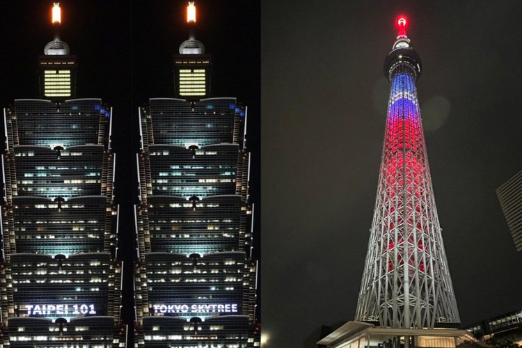台北101、東京晴空塔今晚點燈，慶祝台日地標友誼10周年。圖／台北101提供