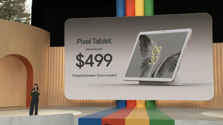 Pixel Tablet建議售價為499美元（約新台幣15,500元）並隨附底座。圖／摘自發表會