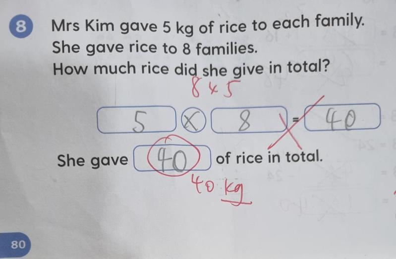 這道小學數學題難倒了無數人，5乘8和8乘8有什麼不一樣，讓許多人摸不著頭緒。圖／取自reddit