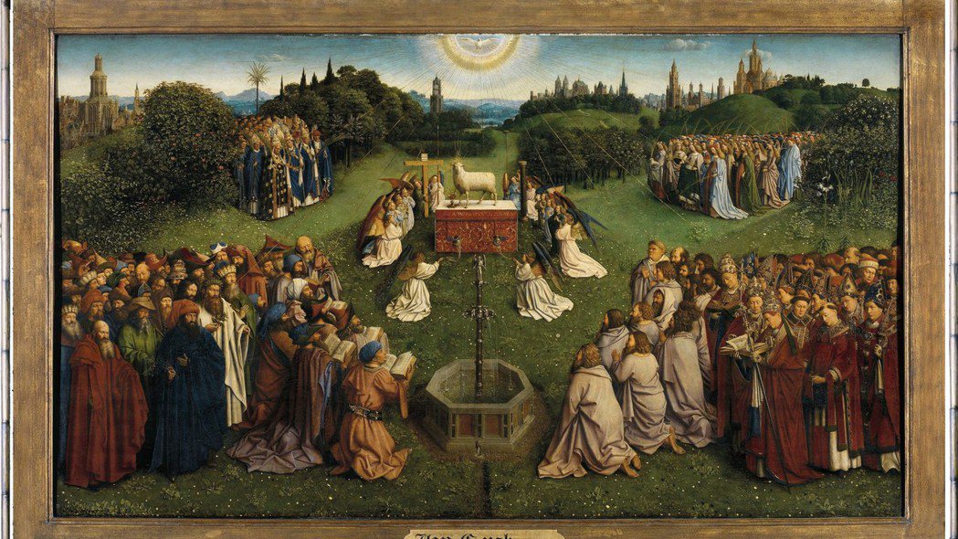 揚．范艾克，《根特祭壇畫》（局部），1432年，油彩、木板，350×461公分，...