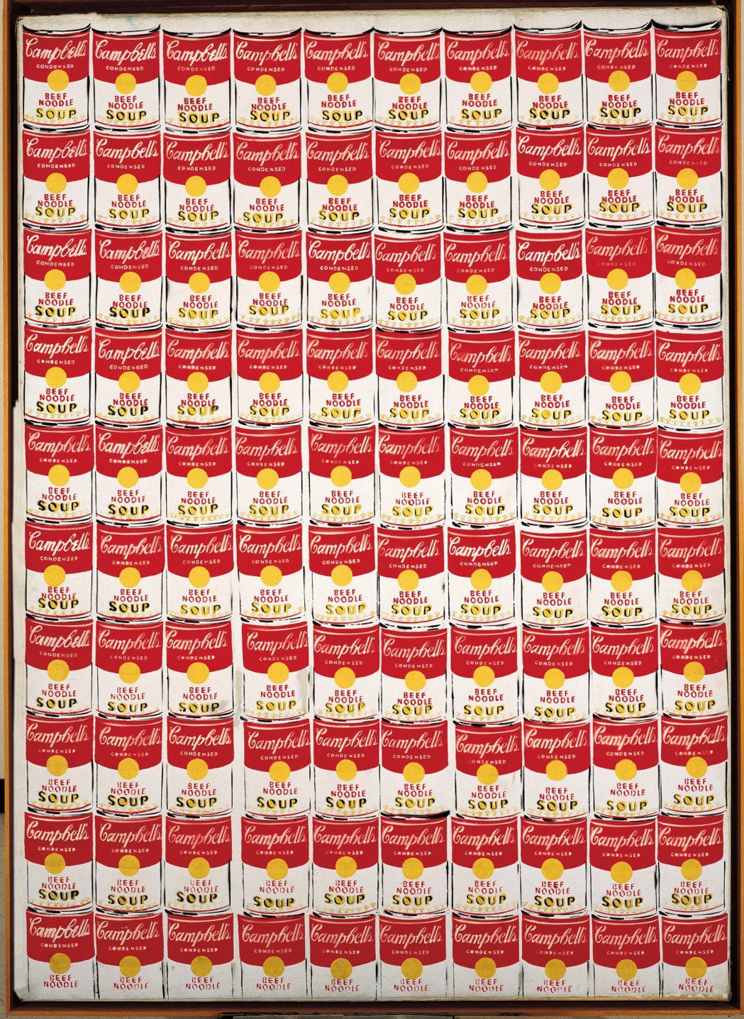 安迪．沃荷，《100 罐康寶湯罐頭》，1962年，乳清、噴漆、鉛筆、棉布，182...
