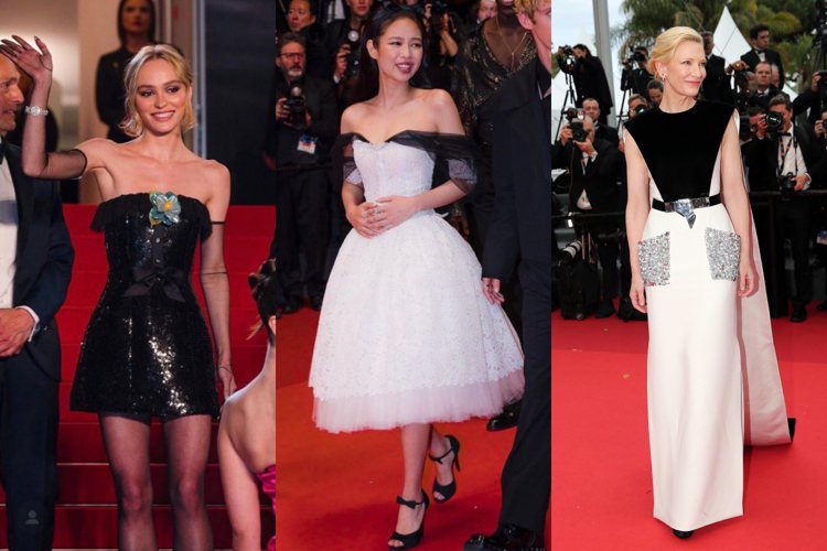 2023年坎城影展紅毯，經典的黑色與白色禮服成為許多明星的展現個人風格首選。圖／...