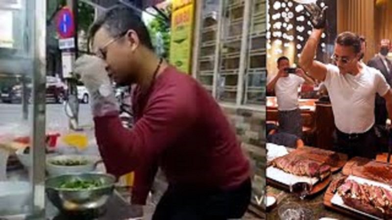 越南麵攤攤主裴俊林2年前模仿土耳其網紅廚師「灑鹽哥」拍片，被廣泛視為諷刺越南一位最有權勢的部長，25日遭法院以反國家宣傳為由判處入獄5年半。照片翻攝：Radio Free Asia