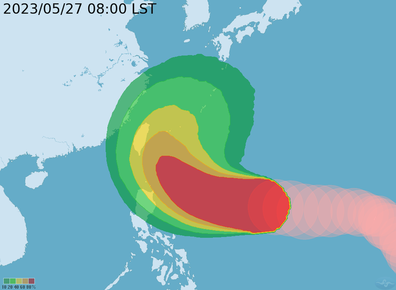 瑪娃颱風最新暴風圈侵襲機率。圖／氣象局提供