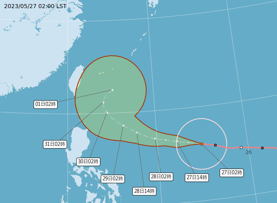 強烈颱風瑪娃今天凌晨2時的中心位置在鵝鑾鼻東南東方1630公里海面上，以每小時2...