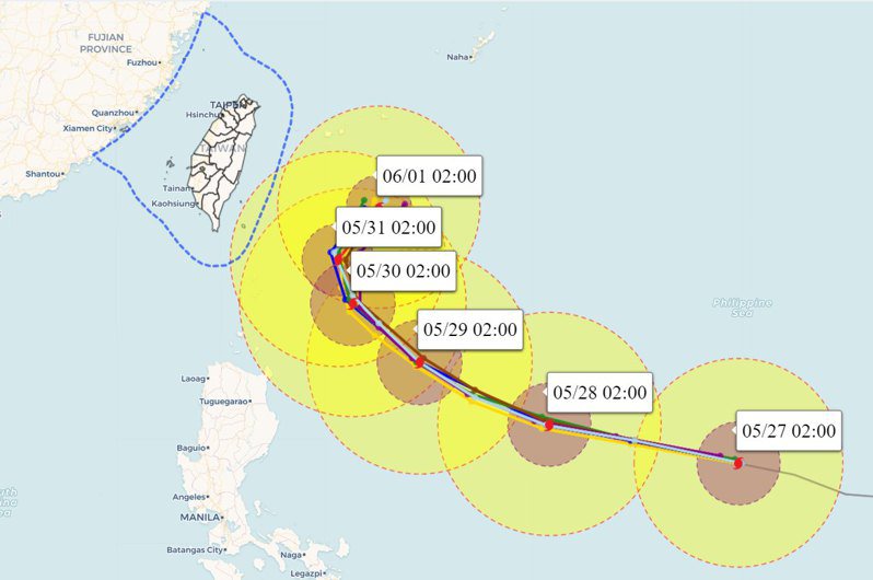 強颱瑪娃距離台灣1470公里，周末這兩天的轉變是一個關鍵。圖／取自「氣象達人彭啟明」臉書粉專