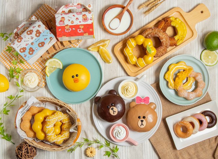 Mister Donut不僅推出LINE FRIENDS系列新品，還有7款檸檬優格系列新品登場。圖／Mister Donut提供
