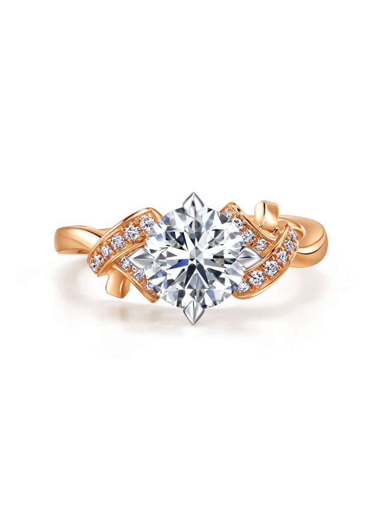 點睛品PROMESSA同心結18K白金玫瑰金雙色鑽石戒指，主石約1克拉，30萬5...