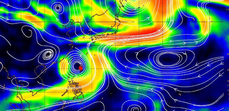 氣象局長鄭明典在臉書指出，季風低壓的強風和對流區都在「外圍」，瑪娃颱風的強風和強對流偏在中心附近，兩者結合起來，強風範圍相當大。取自鄭明典臉書