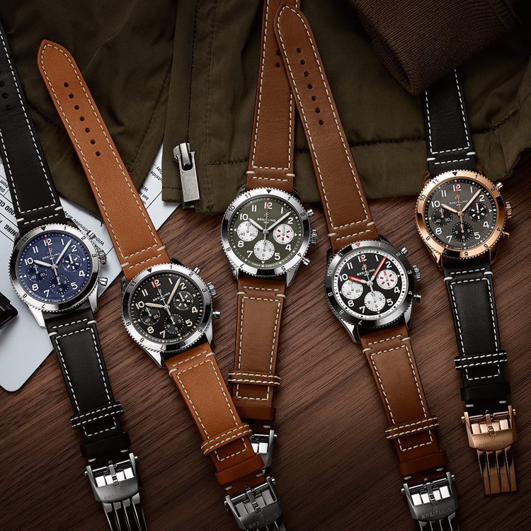 百年靈（Breitling）推出多款全新Co-Pilot腕表，向系列的70周年致意，並還原Ref.765 AVI航空計時碼表的往昔風采、熾熱再現。圖／百年靈提供