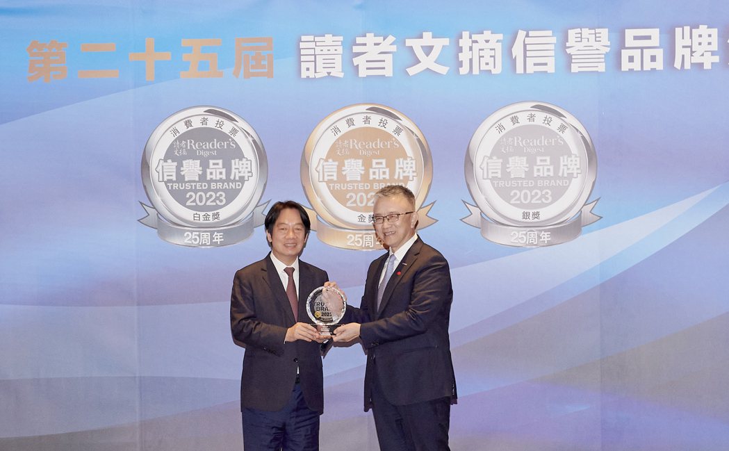 Panasonic再度榮獲2023年信譽品牌最高殊榮，副總統賴清德（左）頒獎予台...