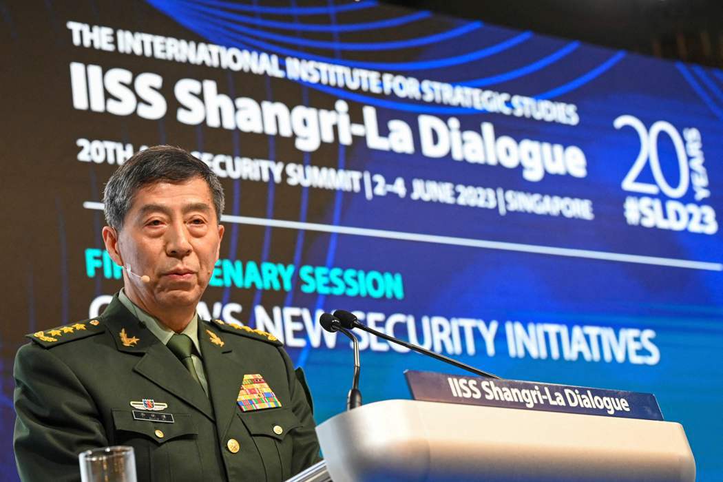 中國大陸國防部長李尚福4日在新加坡「香格里拉對話」發表演說。法新社